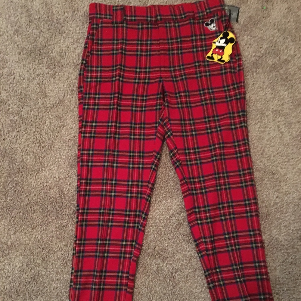 NWT F21 Mickey Mouse Patch Plaid Pants